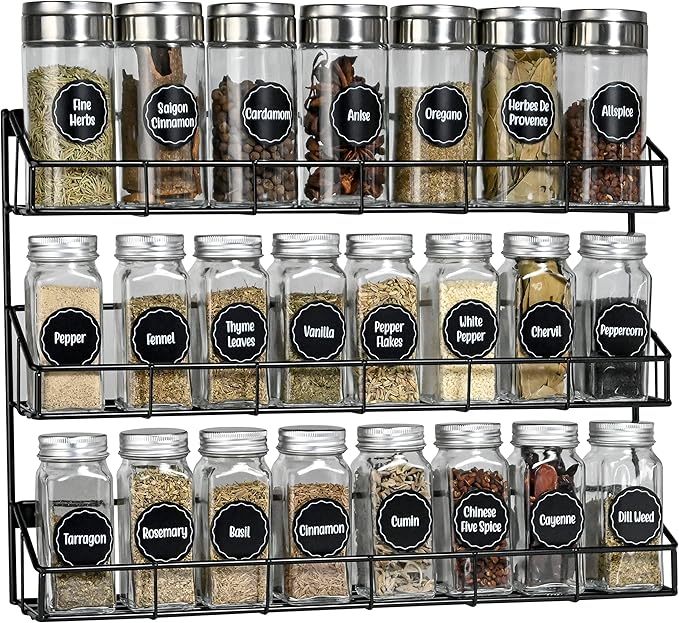 SUFAUY Wall Mounted Spice Rack, 6 Tier Heavy-Duty Metal Shelf for Kitchen Pantry, Black