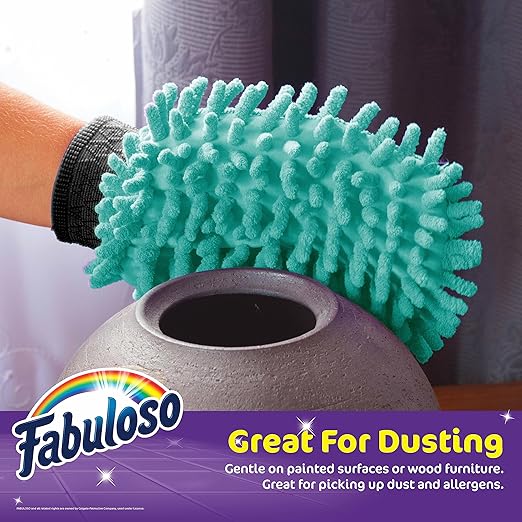 Fabuloso Microfiber Cleaning Mitt Glove, Lint-Free Scratch-Free Dusting and Washing for Furniture, Blinds, Baseboards, Shelves and Car Interior, One Size Fits All, Teal, 3-Pack
