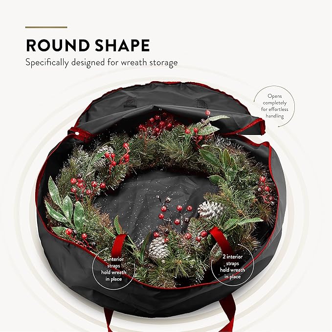 ZOBER 2 Pack Oxford Christmas Wreath Storage Container 36 Inch - Wreath Bag for Artificial Wreaths Box - Waterproof Fabric, Dual Zippered Wreaths Storage Bag With Strong Durable Handles - Black
