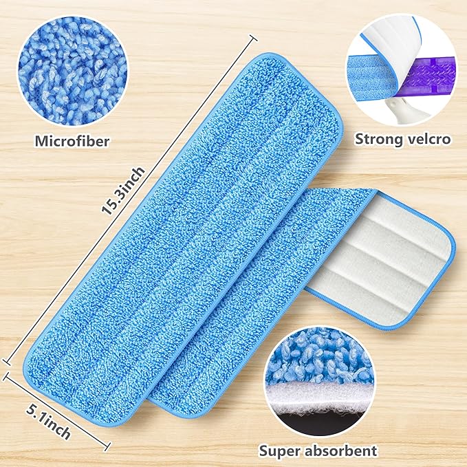 6 Pack Reusable Mop Pads Compatible with Swiffer PowerMop, Wood Floor Pads Microfiber Mop Replacement Refills Machine Washable for All Floor Surfaces
