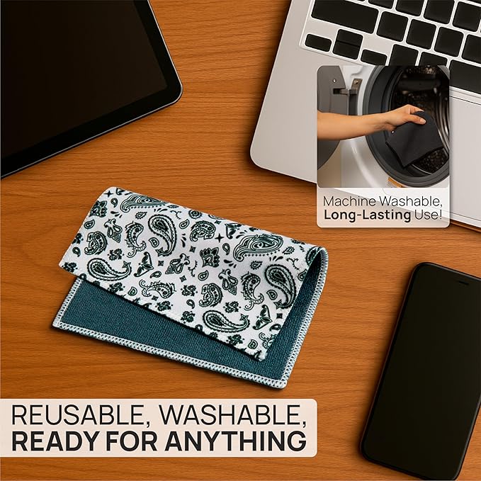 Quick Cloth Microfiber Glasses Cleaning Cloths – 5x7, Paisley 2 Pack with Case | Double-Sided Lens Cleaner for Eyeglasses, Camera, Screens & Glass | Reusable Microfiber Glass Polishing Cloths