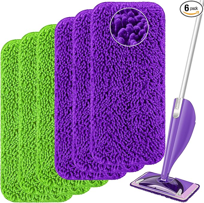 Reusable Mop Pads Compatible with Swiffer Wet Jet Mop, Wet Jet Pads Refills Microfiber Mop Pads Wet & Dry Use Mop Replacement Pad for Swiffer Wetjet Cleaning Supplies-6 Pack
