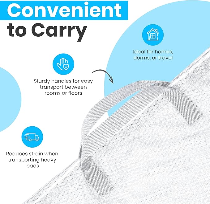 Large Mesh Laundry Bags - 2-Pack Heavy Duty with Handles & Drawstring - Machine Washable Net Laundry Sacks for College Dorm, Camp, Travel, Bedding & Clothes Storage (White)