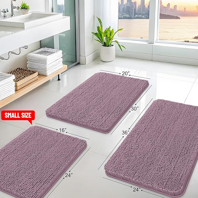 Arotive Bathroom Rugs 30x20, Extra Soft Absorbent Shaggy Chenille Bath Rugs, Machine Washable Rubber Backing Non-Slip Bath Mats for Bathroom Floor Tub and Shower, Home Decor Accessories, Deep Plum