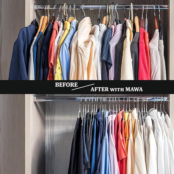 Mawa by Reston Lloyd Euro Ultra Light/Thin Series, Non-Slip Space Saving Clothes Hanger with Bar & Hook for Pants and Skirts, Style 42/PTU, Set of 130, Silver