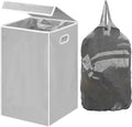 Simple Houseware Foldable Laundry Hamper Basket with Lid and Removable Bag, Gray