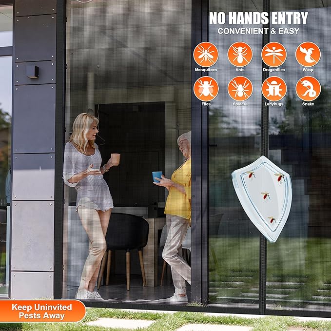 Sliding Magnetic Screen Door with Track Closure, Thicker 265g/㎡ Reinforced Mesh, Retractable Privacy Curtain, Door Screen Magnetic Closure for Single Door (Black, 32 * 80IN)