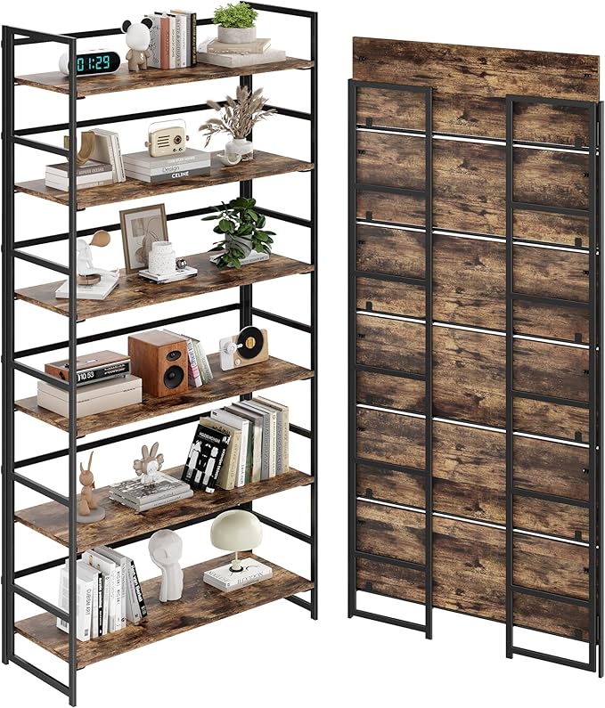 BHG Vintage Multifunctional Folding Bookshelf, No-Assembly Plant Stand Storage Rack Shelves for Home Office