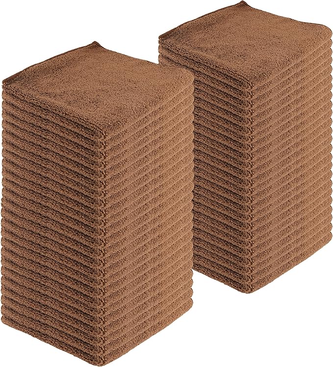 Microfiber Cleaning Cloths,120 Pack, 16"x16", All-Purpose, Softer, Highly Absorbent, Lint-Free, Reusable, Washable Pro Towels, Brown, for House, Kitchen, Bathroom, Car, Office
