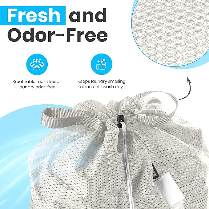 Large Mesh Laundry Bags - 2-Pack Heavy Duty with Handles & Drawstring - Machine Washable Net Laundry Sacks for College Dorm, Camp, Travel, Bedding & Clothes Storage (Grey)