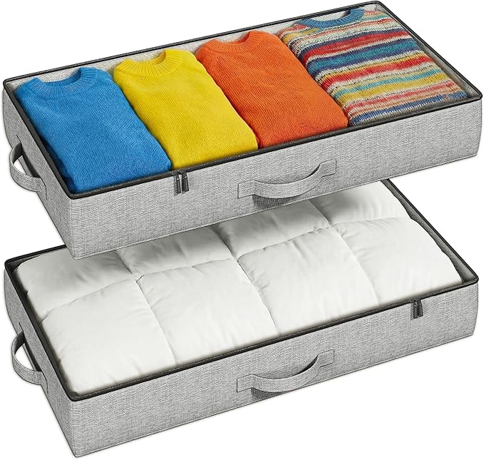 2-Pack Under Bed Storage Containers, 4.5 Inches Tall Low Profile Underbed Clothes Storage Organizer Bin with Sturdy Sidewalls/Bottom, Underbed Storage Bins 2 Storage Thin Bins