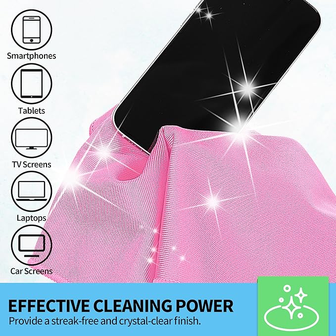 HOMERHYME Microfiber Cleaning Cloth - 10 Pack Glasses Cleaning Cloth, 16" x 14" Window Cleaning Rags, Streak Free Lint Free Polishing Cloths Wipes for Eye Glass, Stainless Steel, Windshield, Pink