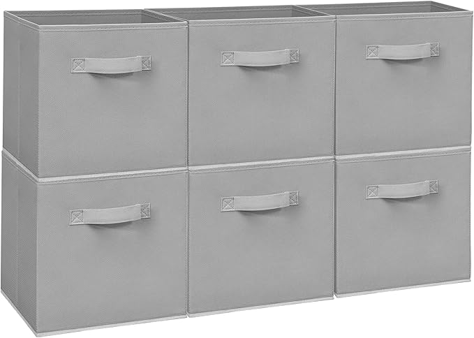 Easi Storage Cubes, 11 Inch Storage Bins, Set of 6, Foldable Fabric Cube Storage Organizer With Handles, Closet Cube Storage Bins, Collapsible Cubby Storage Organizer for Shelves,Offices, Gray