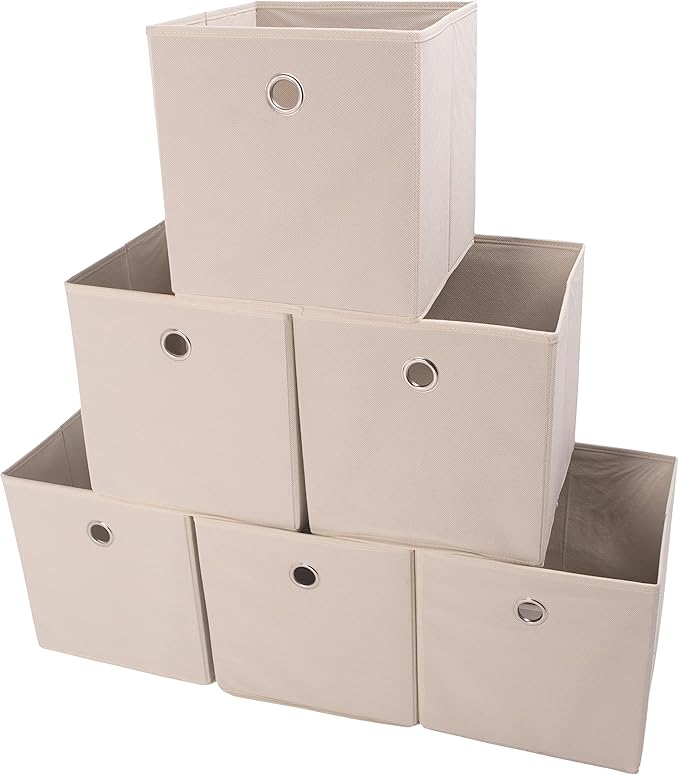 Amelitory Storage Bins Foldable Cube Organizer Fabric Drawer Set of 6 Beige
