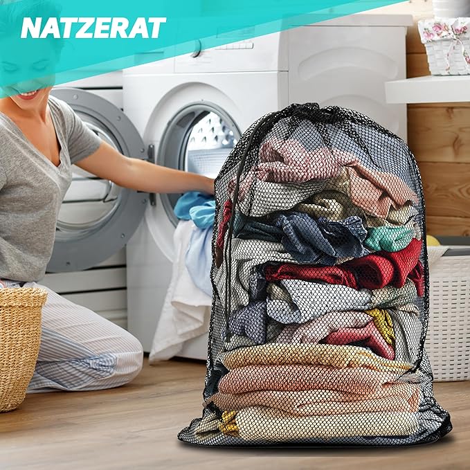 3 Pack Mesh Laundry Bag - Large 24" x 35" Machine Washable with Secure Drawstring Closure - Perfect for College Dorms, Laundromats, Apartments (Black)
