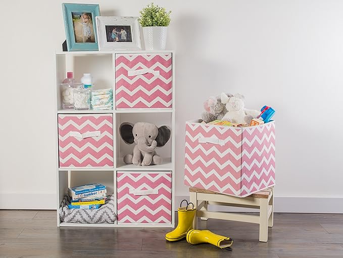 DII Non Woven Polyester Storage Bin, Chevron, Rose, Small Set of 2