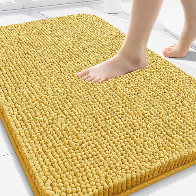 Arotive Bathroom Rugs 30x20, Extra Soft Absorbent Shaggy Chenille Bath Rugs, Machine Washable Rubber Backing Non-Slip Bath Mats for Bathroom Floor Tub and Shower, Home Decor Accessories, Yellow