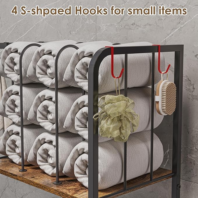 Towel Rack Free Standing 3-Tier M-Shaped Detachable Dividers, Durable Metal Towel Holder, Pool Items Holder, Space-Saving Storage Organizer, Modern Bath Towel Shelf for Bathroom Patent Pending