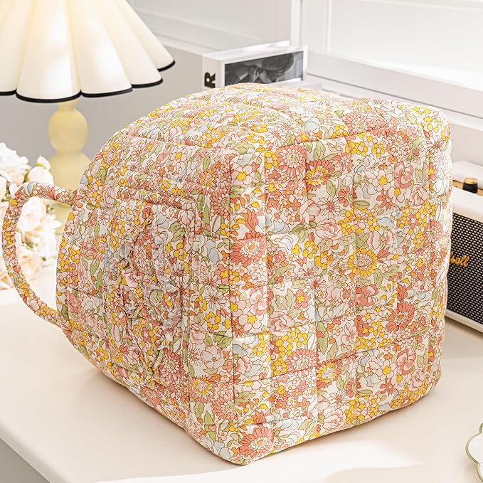 vctops Boho Cotton Quilted Storage Basket for Organizing, Basket Organizer Gift Baskets with Handles, Storage Bins for Toys, Books, Towels, and Clothes, Collapsible Fabric(Pattern F,13"x10.6"x10")