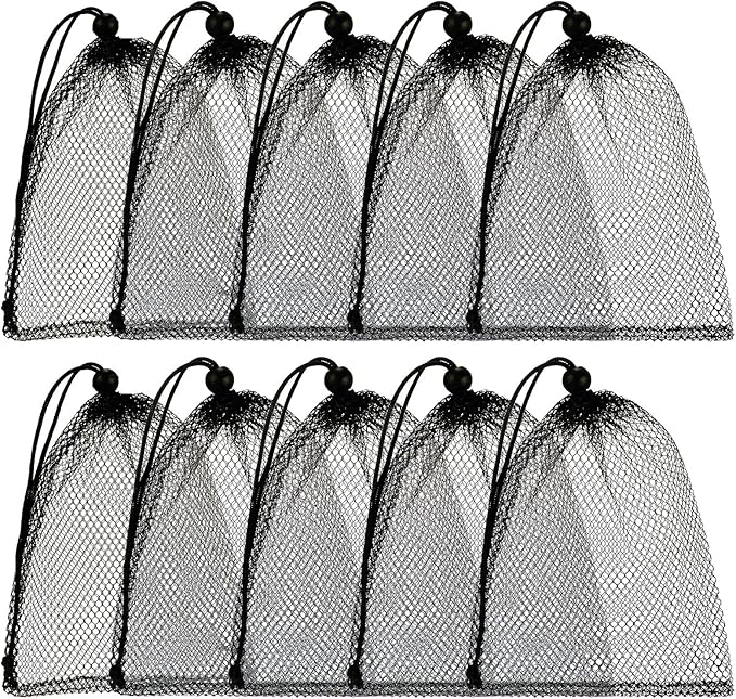 TecUnite 10 Pcs Mesh Bags Drawstring Laundry Bags Large Nylon Mesh Gift Dishwasher Bag with Sliding Drawstring for Kitchen Jewelry Gifts Wedding Favor Home(5.5 x 7.5 Inch,Black)