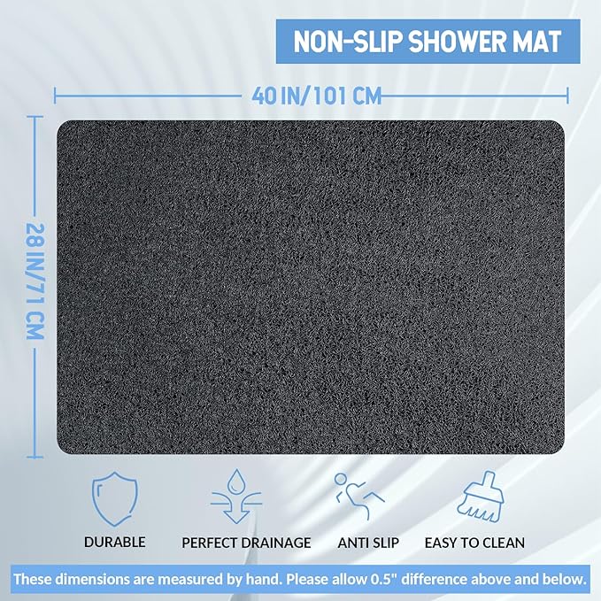 Hargiis Non-Slip Bathtub Mat, Anti Slip Shower Mat, Fast Drying Bathtub Mats, Foot Scrubber Mat, Anti Slip Mat for Tub, Floor, Bathroom, Kitchen, Home, Hotel (Black 40"×28")