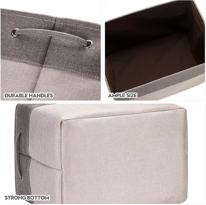 Sea Team 3-Pack Extra Large Storage Basket Set, Trunk Organizer, Clothes Toys Bin, 22 x 15 x 13 Inches, Rectangular Canvas Fabric Collapsible Shelf Box with Handles for Kids Room (Ash Grey/Grey)