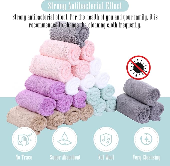 24 Pack Kitchen Dishcloths - Does Not Shed Fluff - Reusable Dish Towels, Dish cloths, Super Absorbent Coral Fleece Cleaning Cloths, Nonstick Oil Washable Fast Drying, 10 x 20 Inch (Multicolor)