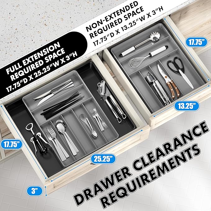 Simple Houseware Expandable Kitchen Drawer Flatware Organizer, Black/Gray