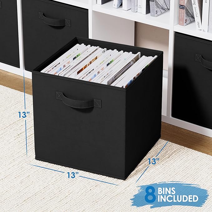 Fabric Storage Cubes for Cube Organizer - 8 Pack Heavy Duty Storage Bins - 13 Inch Cube Storage Bin, Use As A Clothes Storage Box In Closet, Baskets For Shelves or Cubbies Storage bins (Black)