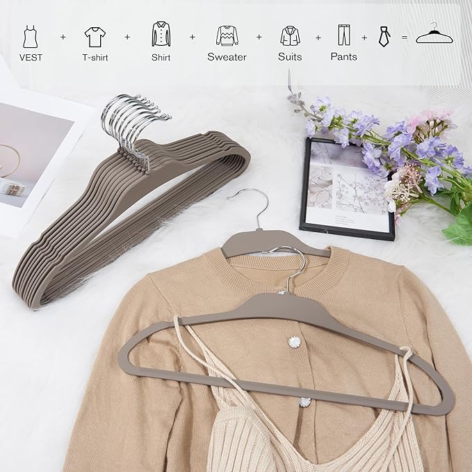 ELONG HOME Plastic Hangers for Clothes, Upgraded Rubber Non Slip Clothes Hangers, Non Velvet Durable Clothing Hangers, 15.7 Inches for Adults Clothes, Gray, 20 Pack