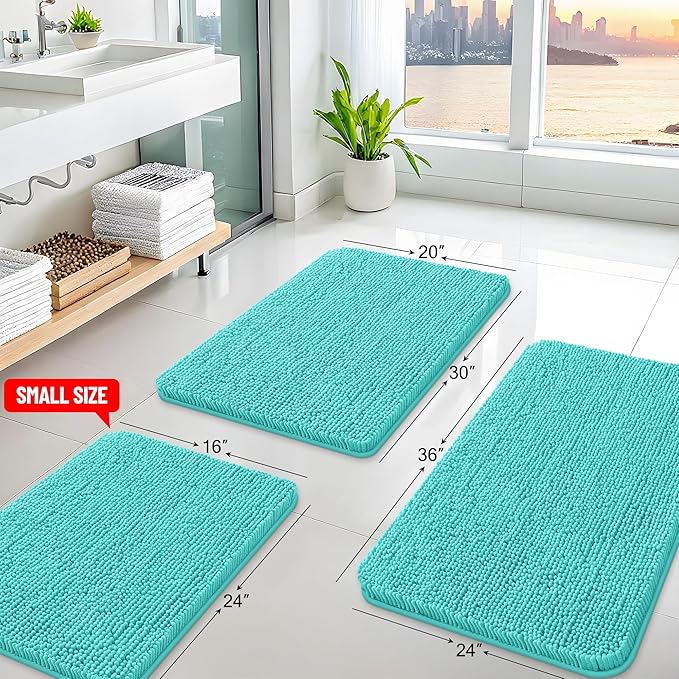 Arotive Bathroom Rugs 30x20, Extra Soft Absorbent Shaggy Chenille Bath Rugs, Machine Washable Rubber Backing Non-Slip Bath Mats for Bathroom Floor Tub and Shower, Home Decor Accessories, Turquoise