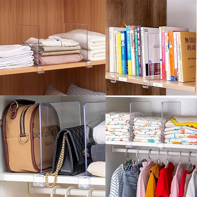 Clear Acrylic Shelf Dividers for Closet Organization - 10 Pack Closet Shelf Divider for Sweatshirt,Towel,Bag,Purse,Clothing,Sweater Organizer,Plastic Dividers and Separators for Shelves and Bedroom