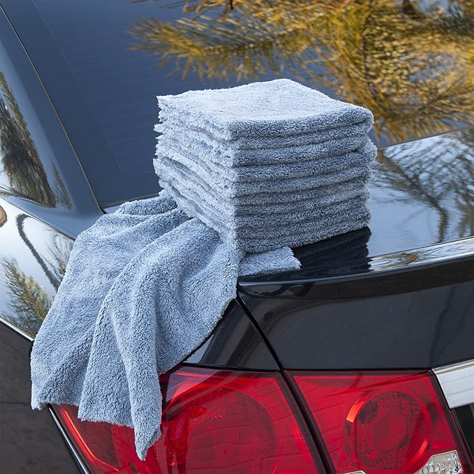 Detailer's Preference Extra Absorbent Ultra Plush 500GSM Edgeless Microfiber Towels, Car Detailing & Home, Streak-Free, Lint-Free, Scratch-Free, Machine Washable & Reusable, 16x16 Inch, 6-Pack, Gray