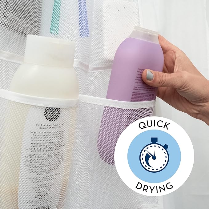 S&T INC. Shower Organizer, Shower Caddy or Bathroom Organizer with Quick Drying Mesh, 7 Pockets to Hold Shampoo, Soap, Loofah, and Cruise Ship Essentials, 14 Inch by 30 Inch, White, 1 Pack