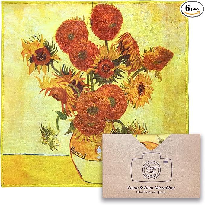 Large [6 Pack] Classic Art (Sunflowers) - Ultra Premium Quality Microfiber Cleaning Cloths (Best for Camera Lens, Glasses, Screens, and All Lens.), Microfiber Cloth