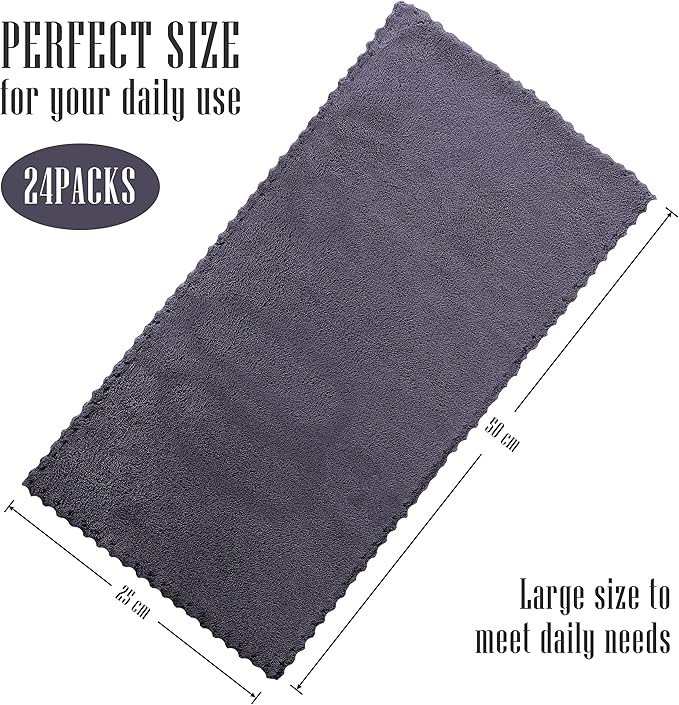 Sunny zzzZZ 24 Pack Kitchen Dishcloths - Does Not Shed Fluff - Reusable Dish Towels, Dish Cloths, Super Absorbent Coral Fleece Cleaning Cloths, Nonstick Oil Washable Fast Drying, 10 x 20 Inch (Grey)