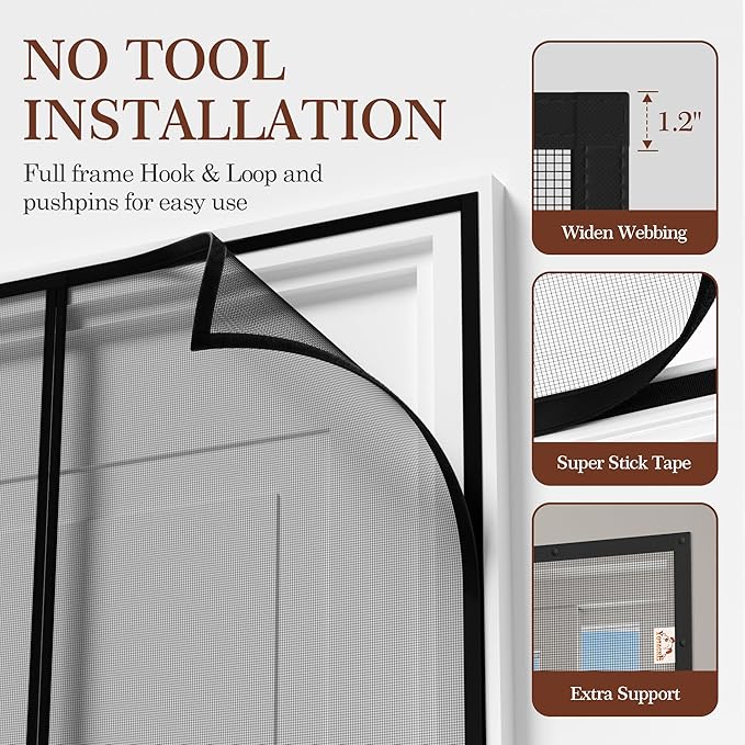Yotache Magnetic Screen Door Fit 80" Wide x 96" Height Doors, Screen Size 82" W x 97" L, Double-Sided Opening Screen Reinforced Mesh with Strong Magnets for Balcony, French, Sliding Glass Door