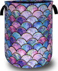 Colorful Mermaid Scales Laundry Basket Foldable Oxford Cloth Beautiful Fish Scales Laundry Hamper With Handle Clothes Storage Organizer Basket 18.9"x16.5"Storage Bag For Laundry Room/Bathroom/Bedroom