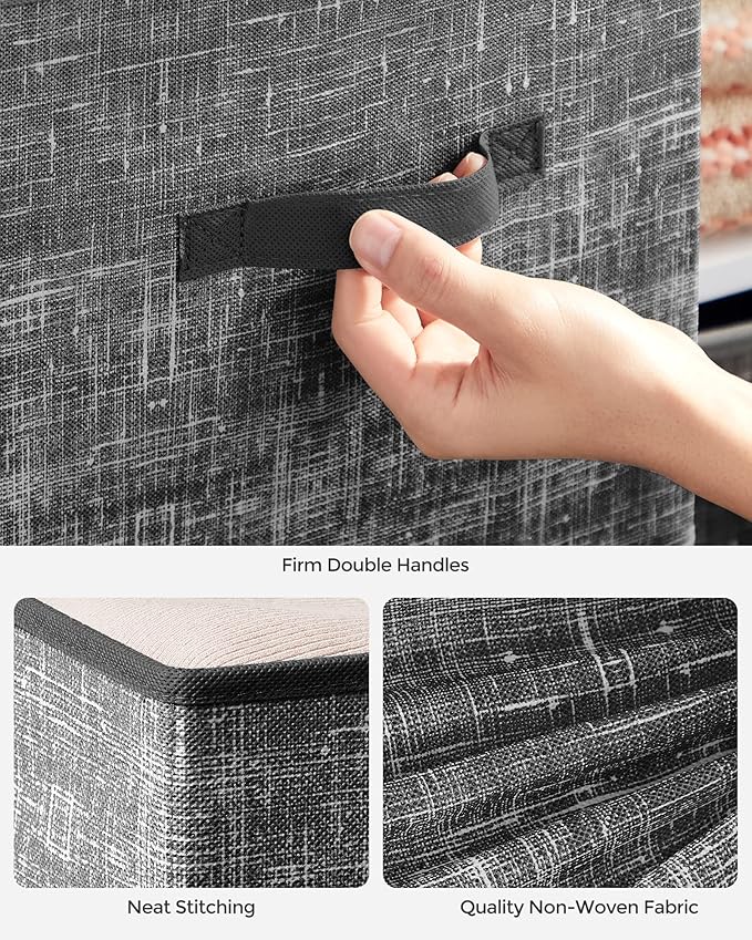 SONGMICS Storage Cubes, 11.8-Inch Non-Woven Fabric Bins with Double Handles, Set of 6, Closet Organizers for Shelves, Foldable, for Clothes, Classic Black UROB030B01