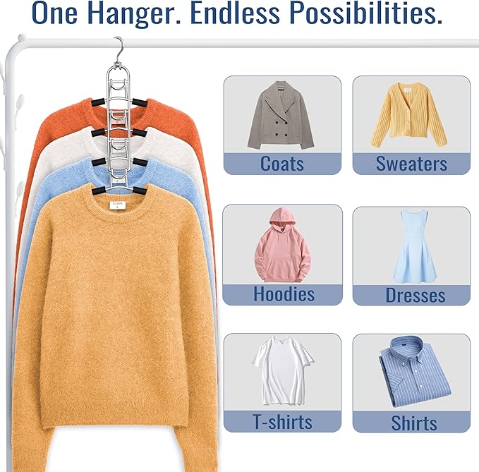 Clothes Hangers Space Saving, Newly Upgraded Detachable Shirt Hangers, 4-Tier Non-Slip Coat Hanger with 360° Swivel Hook for Closet Organizers and Storage Shirt,Sweater,Suit - 4 Pack, Patent Pending