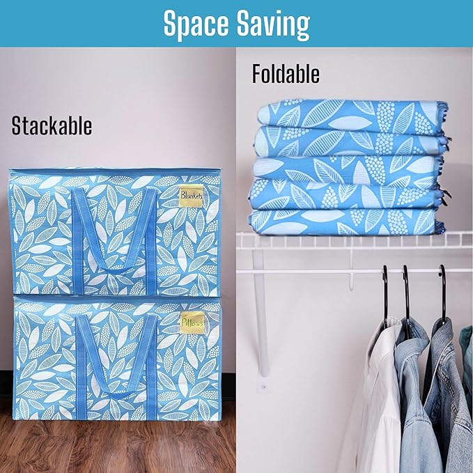 VENO 2 Pack Heavy Duty Moving Bags, Extra Large Storage Bags with Reinforced Handles & Strong Zippers, Foldable & Reusable Moving Box Alternative for Clothes & Dorm Storage