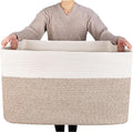 MINTWOOD Design 22in Extra Large Blanket Basket Holder Living Room, Rectangle Rope Woven Storage Basket with Handles for Laundry, Pool Towels, and Shoes, Dog Toy Organizer Bin Box, Light Brown