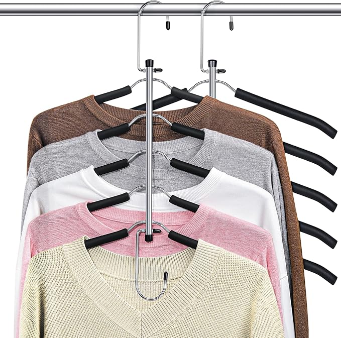 Clothes Hangers Space Saving Shirt Organizer, Non Slip Multi Shirt Hangers for Closet with Foam Padded Closet Organizers and Storage for Sweater Hoodie Blouse Coat Dress Short Black 2 Pack