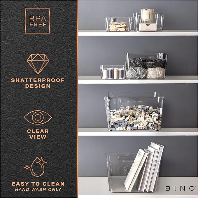 BINO | Plastic Organizer Bins, Small - 4 Pack | The SOHO Collection | Multi-Use Plastic Bin | Pantry & Freezer Organizer Bin | Storage Containers | Bins for Home & Kitchen Org