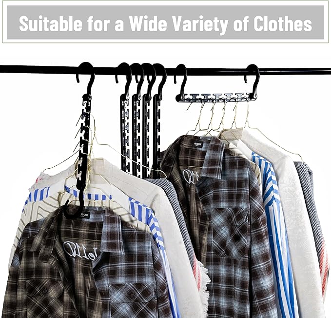 Mr. Pen- Space Saving Hangers for Clothes, 12 pcs, Black, Plastic Multi Clothes Hangers Space Saving, 6 Slots, 360° Rotating Hooks
