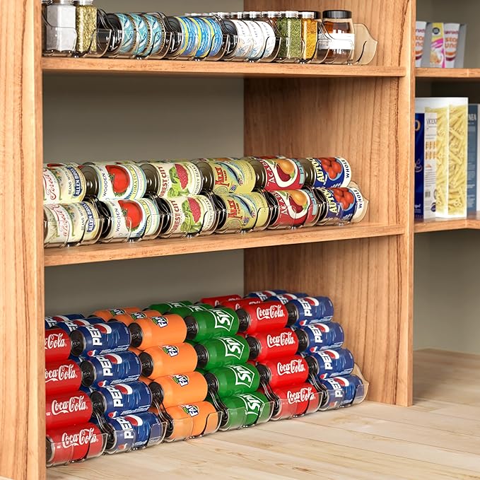 Simple Houseware Soda Can Organizer and Dispenser for Refrigerator / Pantry, Clear, Set of 6