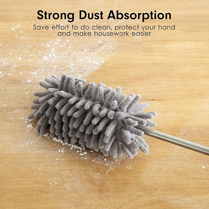 Microfiber Duster for Cleaning, Tukuos Hand Washable Dusters with 2pcs Replaceable Microfiber Head, Extendable Pole, Detachable Cleaning Brush Tool for Office, Car, Window, Furniture, Ceiling Fan