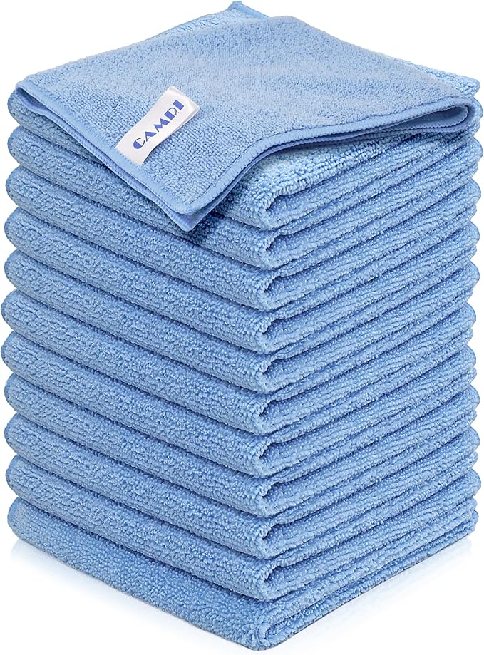 CAMRI Microfiber Towel Cleaning Cloth – Pack of 12, Size 12.6” x 12.6”, Blue, Lint Free, Super Absorbent, Streak Free, Washable, Multipurpose Cleaning Rags for Kitchen, Glass, Car, Mirror