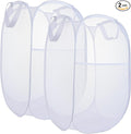 2 Pack Laundry Basket,Foldable Mesh Popup Laundry Hamper with Durable Handle,Easy to Open and Fold for Dorm, Laundry Room, Bedroom, RV(White+ White)…