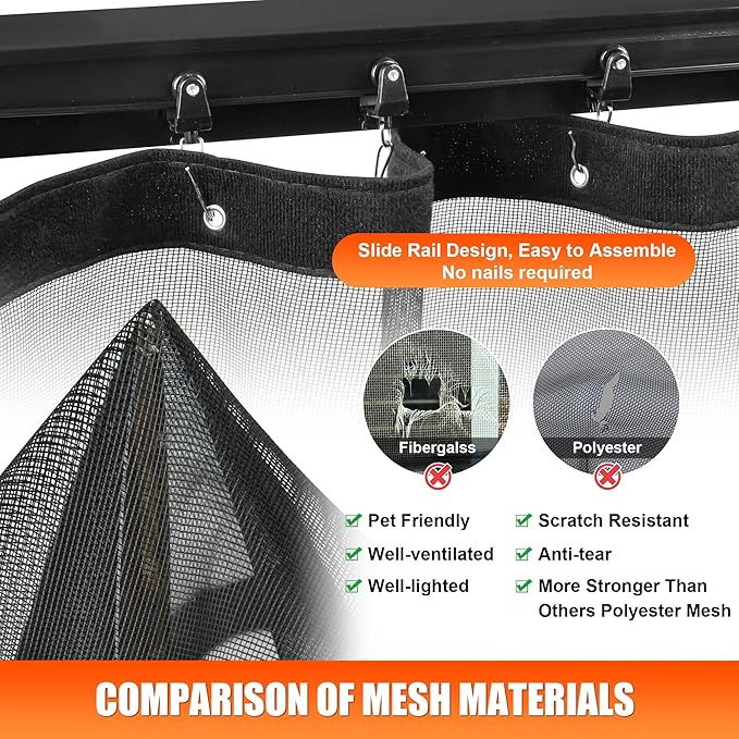 Sliding Magnetic Screen Door with Track Closure, Thicker 265g/㎡ Reinforced Mesh, Retractable Privacy Curtain, Door Screen Magnetic Closure for Sliding & French Doors (Black, 36 * 80IN)